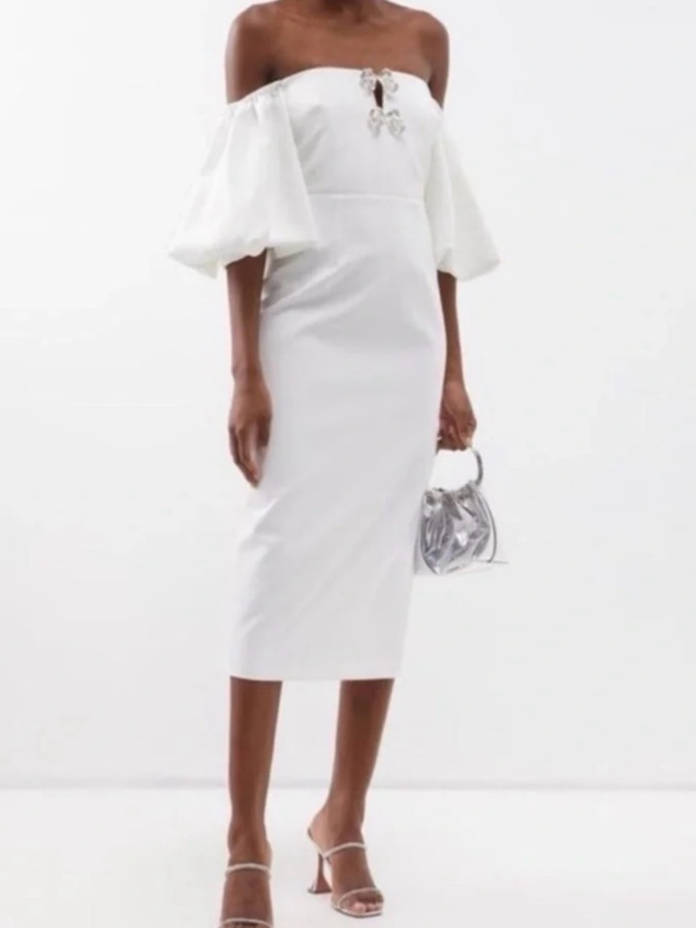 Self portrait Off-Shoulder white Midi Dress with bow Detail